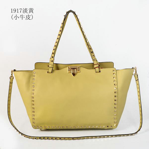 2014 Valentino Garavani rockstud medium tote bag 1917 light yellow